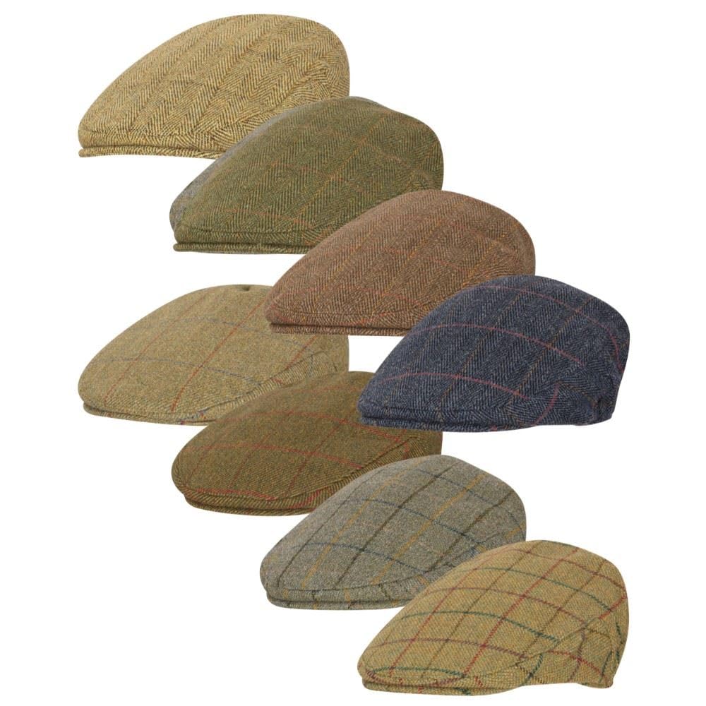 WALKER AND HAWKES - Green Sage Premium Derby Tweed Teflon Lining Cambridge Flat Cap Unisex - Brown Tweed - L (59cm)