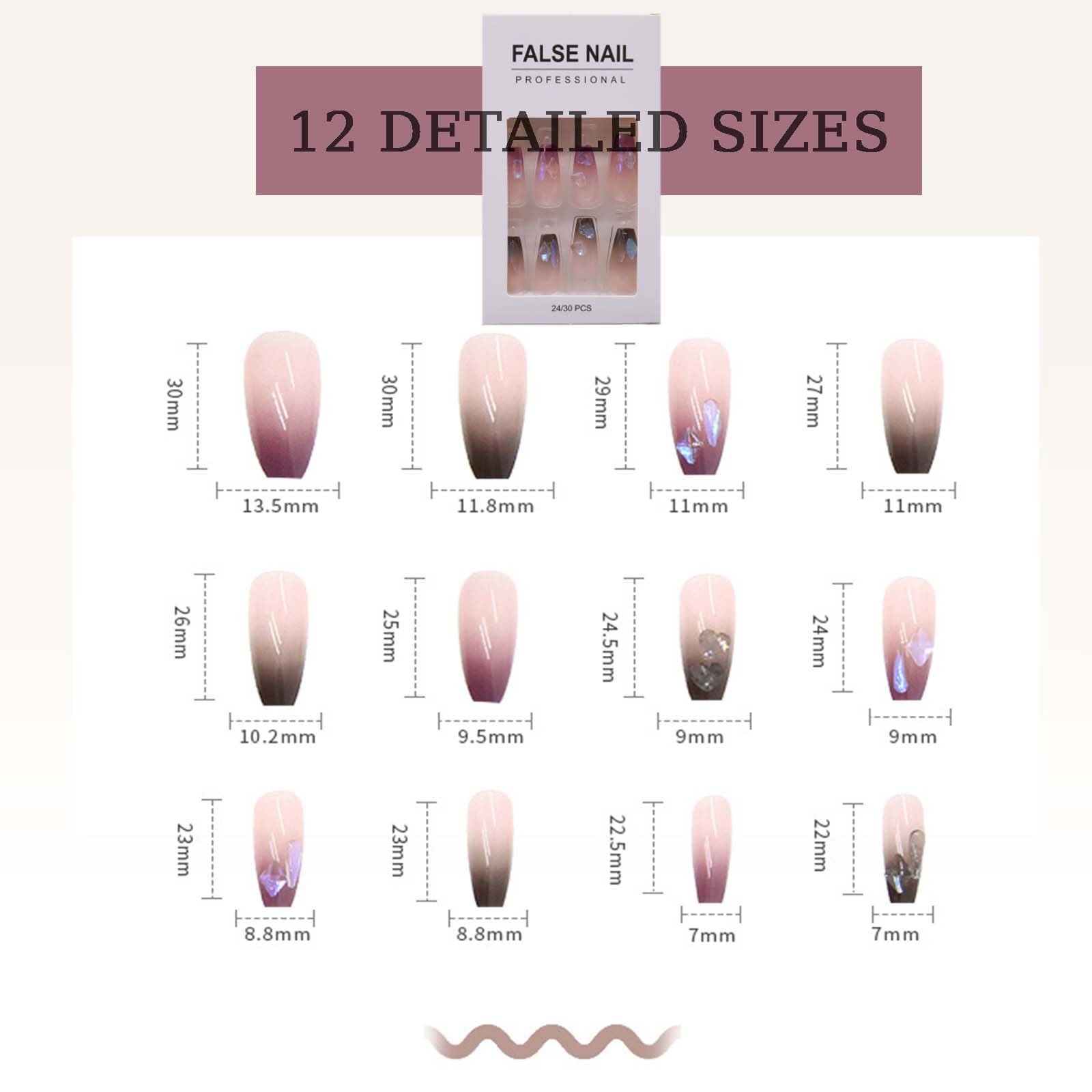Trendyfave French Tips Long False Nails,24Pcs Ice-clear Black Purple Gradient False Nails,Double Color Matching Glue on Nails in 12 Sizes With Diamond,Stick on Nails for Women -Black Purple Diamond