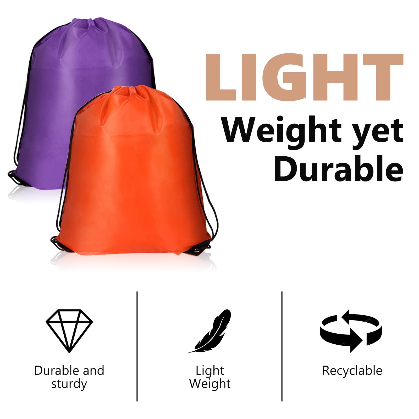 AURUZA 2PCS Drawstring Bags,PE Bags Drawstring Gym Bag,String Swimming Bag Trainer Bag Personalised Drawstring Bag, Suitable for Sports,School,Gym,Travel,Swimming and Various Activities(PurpleandOrange)