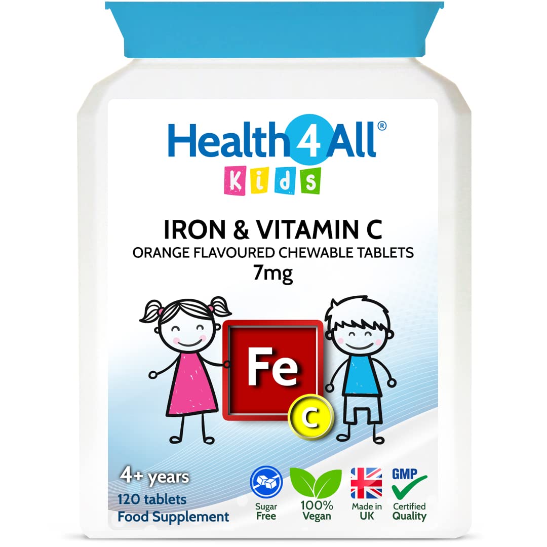 Health4All Kids Iron Chewable 120 Tablets Learning and Growth Support. Vegan Iron Supplement for Children.