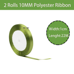 2 Rolls Army Green Ribbon 10mm for Gift Wrapping 22M, Double Sided Green Satin Ribbon 10mm Thick Fabric Ribbon for Crafting Cake Ribbon,Hair Bow Ribbon,Balloon,Christmas Decoration,Wedding Car Ribbon