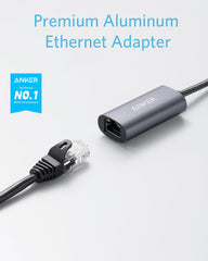 Anker USB C to Ethernet Adapter, PowerExpand USB C to Gigabit Ethernet Adapter, Aluminum Portable USB C Adapter, for MacBook Pro, MacBook Air 2018 and Later, iPad Pro 2018 and Later, XPS, and More