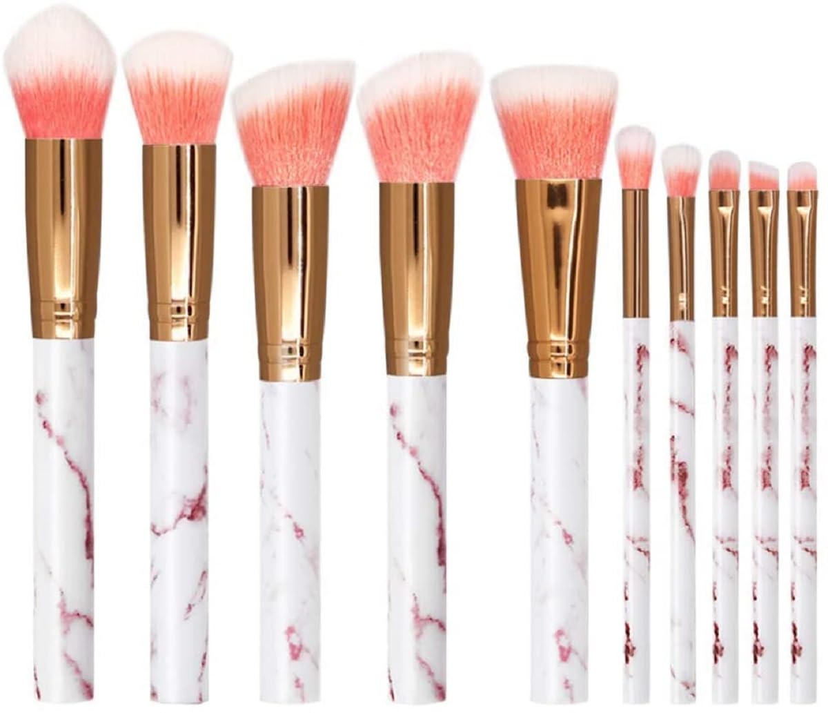 Makeup Brushes 10Pcs Marble Make Up Brushes Set - Includes Foundation, Blusher, Powder, Blending, Eyeshadow and Concealer Brushes, Gift for Women Girls (Rose)