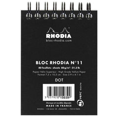 RHODIA 115039C - Spiral Notebook (Full Bound) Black - A7 - Dotted Dot - 80 Detachable Sheets - 80G Clairefontaine Paper - Soft and Resistant Coated Card Cover - Classic