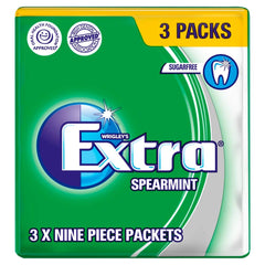 Extra Chewing Gum, Sugar Free, Spearmint Flavour, Pack of 3 x 9 Pieces (Packing May Vary)