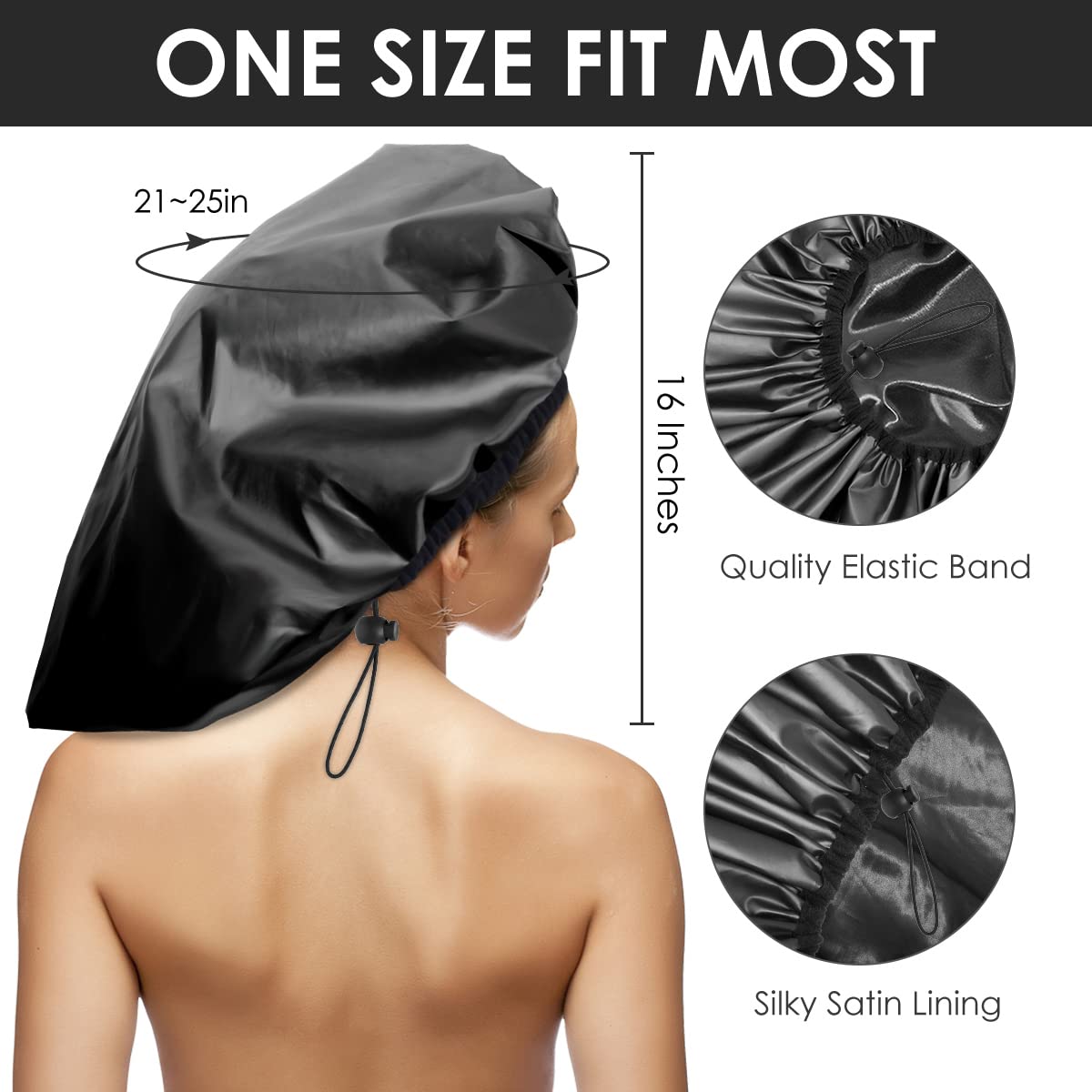 Auban Extra Large Shower Cap, Double-Layer Waterproof Reusable, XL Satin Lining Shower Bonnet for Women Thick, Long Hair, Locs, Braids(Adjustable)