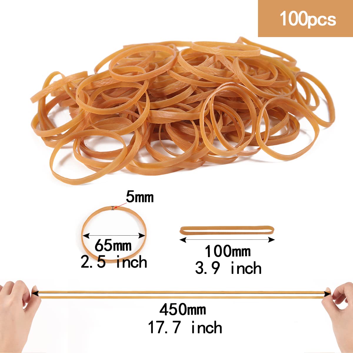 Elastic Bands Heavy Duty 100Pcs Thick rubber bands(100mm*5mm) Natural Strong Elastic Bands Wide Rubber Band Stationary Stretchable Bands for Home School Office