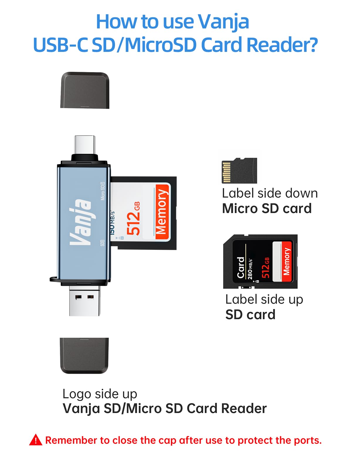 Vanja SD Card Reader, Type C/USB/Micro USB SD Card Reader Adapter for Mac, Macbook, iPhone 15, Camera, Android Phone, PC, Laptop, Computer, Memory Card Reader Support Micro SD/SDHC/SDXC/MMC