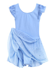 trudge Girls Ballet Dress Ruffle Sleeve Ballet Outfit Ballet Leotard Costume Dancewear with Chiffon Skirt Blue /120