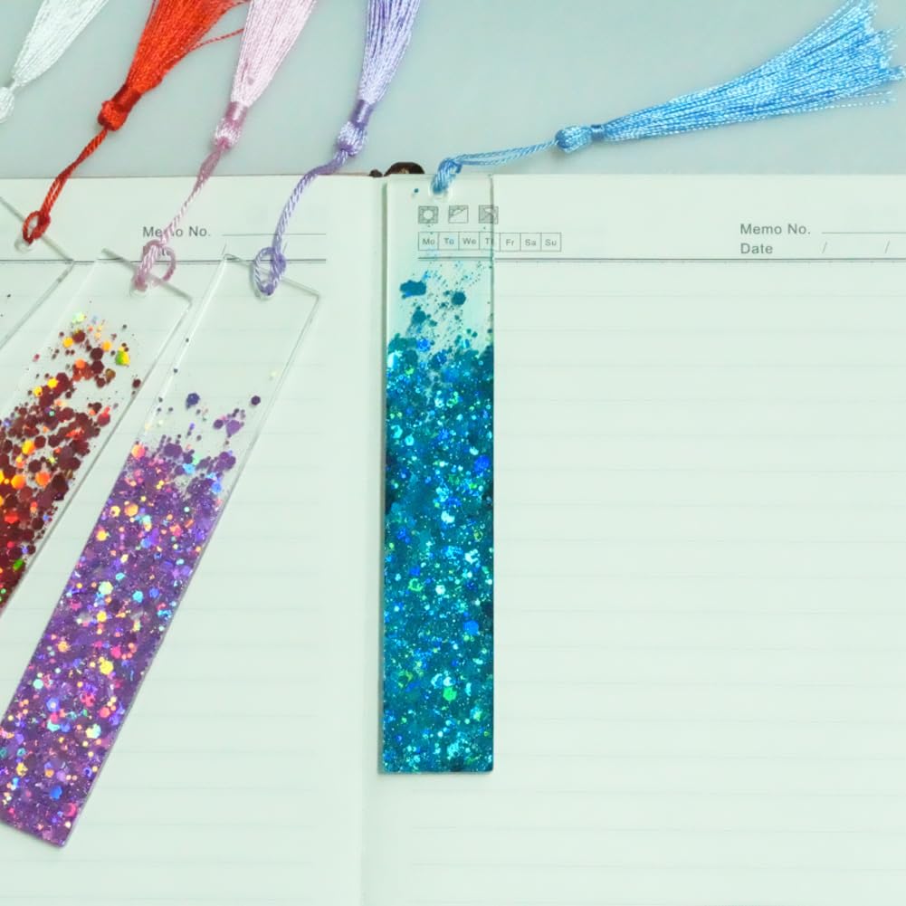 Glitter Bookmarks for Women, Resin Bookmark with Colorful Tassels, Transparent Page Reading Marker Reading Gifts for Readers Teachers Students Graduation Birthday