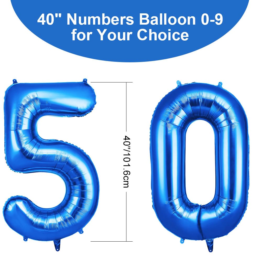 OFFCUP Helium Balloons, 40 Inches Number Balloons 50, Foil Balloons Birthday Balloon Large Numbers Balloons for Birthday Wedding Party Decorations Celebration Supplies (Blue)