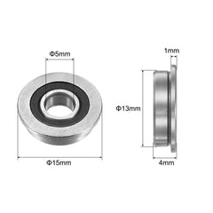 uxcell F695-2RS Flanged Ball Bearing 5x13x4mm Double Sealed Chrome Steel Flange Bearings, 20pcs