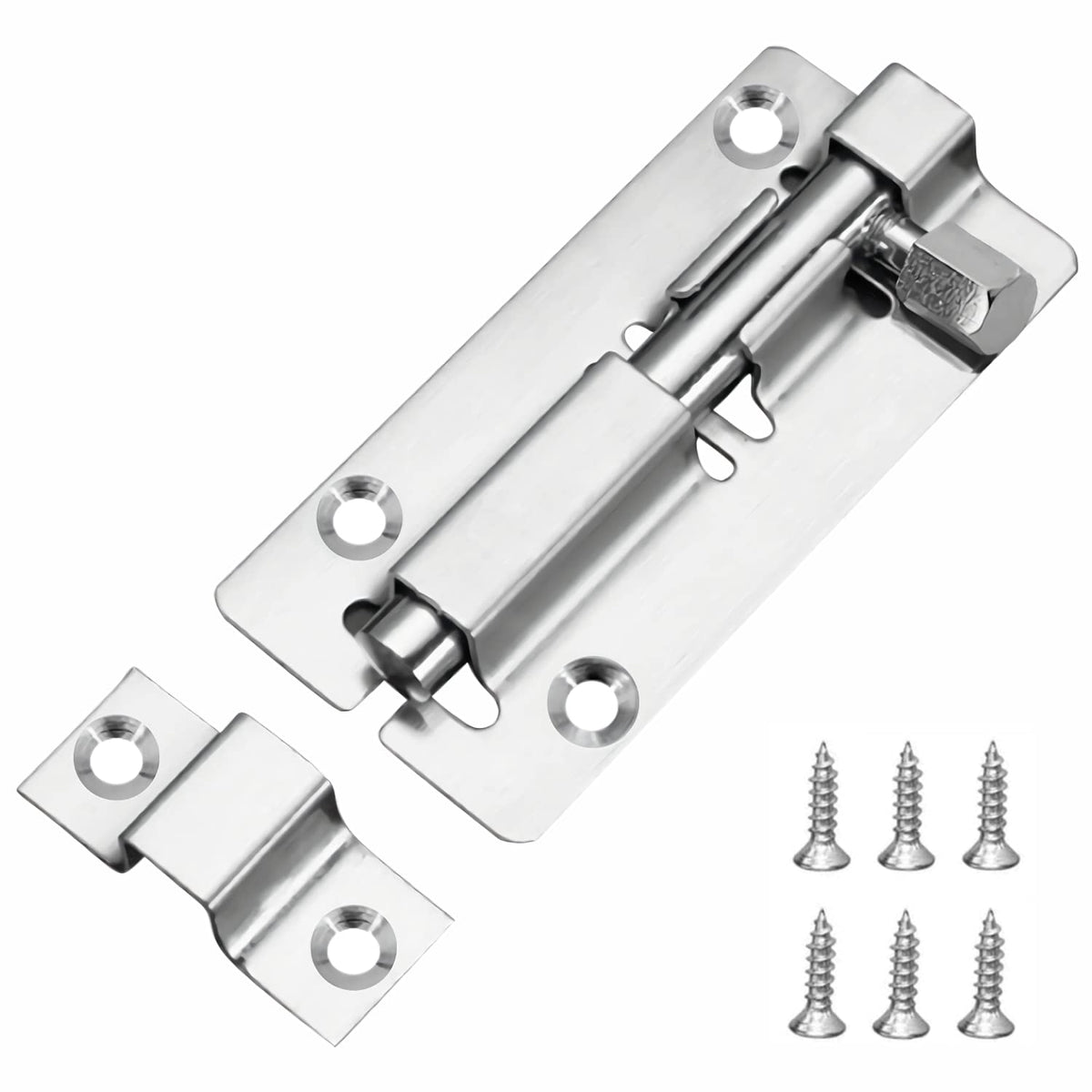 JelKen Door Lock Bolts 3 inches(75mm), 304 Stainless Steel Door Latch Slide Bolts Lock with Screws for Bathroom Bedroom Shed Garden Toilet, 3 Inch