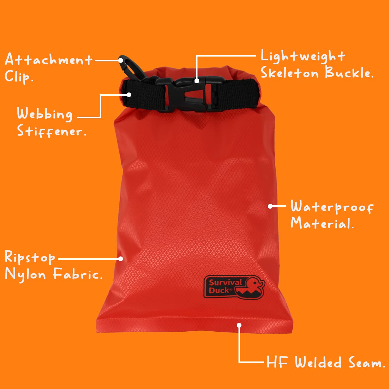 Survival Duck 1L Lightweight Dry Sack, Small Waterproof Dry Bag 1 Litre, Perfect for Keys, Cash Wallet (Blue)