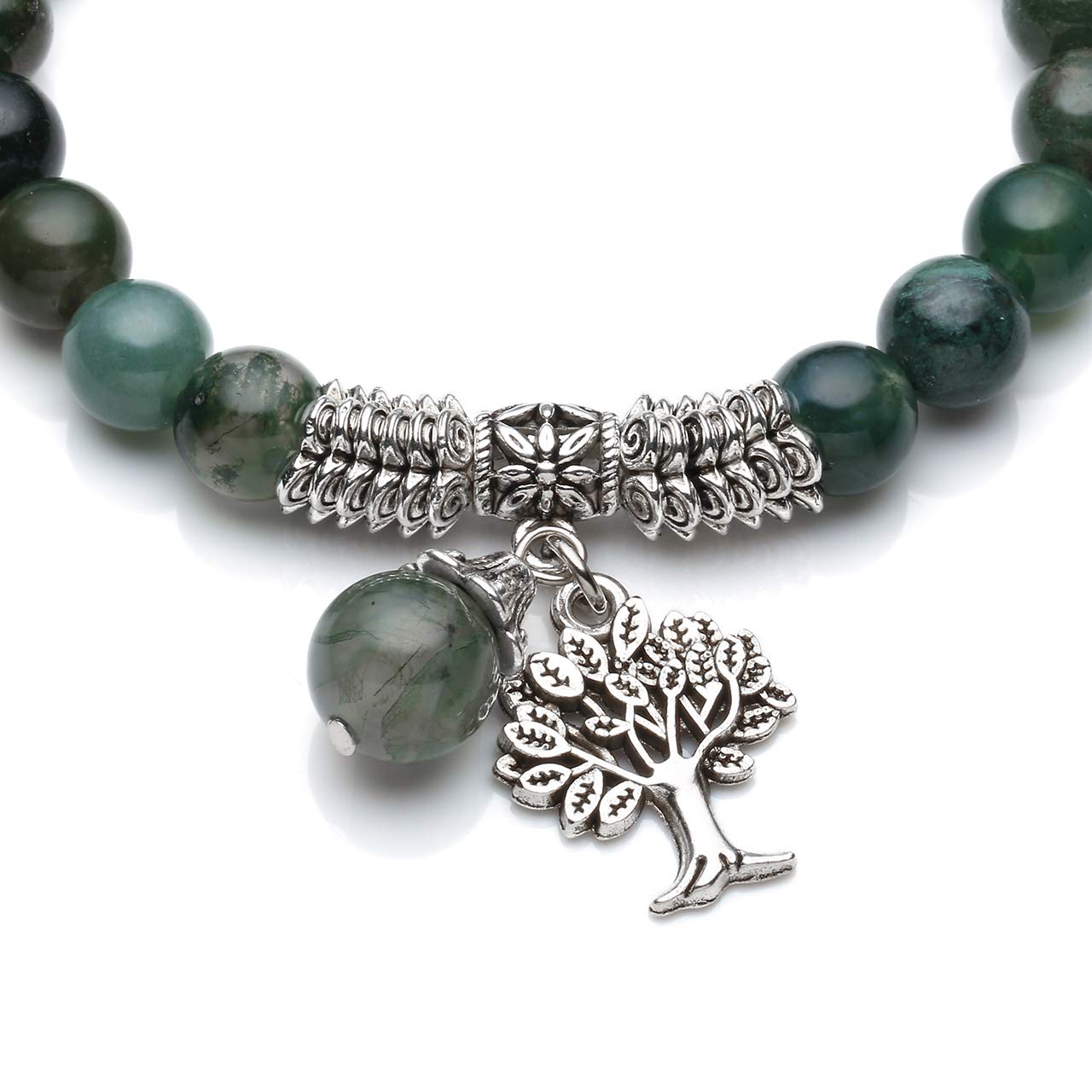 JSDDE Moss Agate Crystal Bracelet Reiki Healing Crystal Gemstone Beads Bracelet with Tree of Life Charm Bracelets for Women