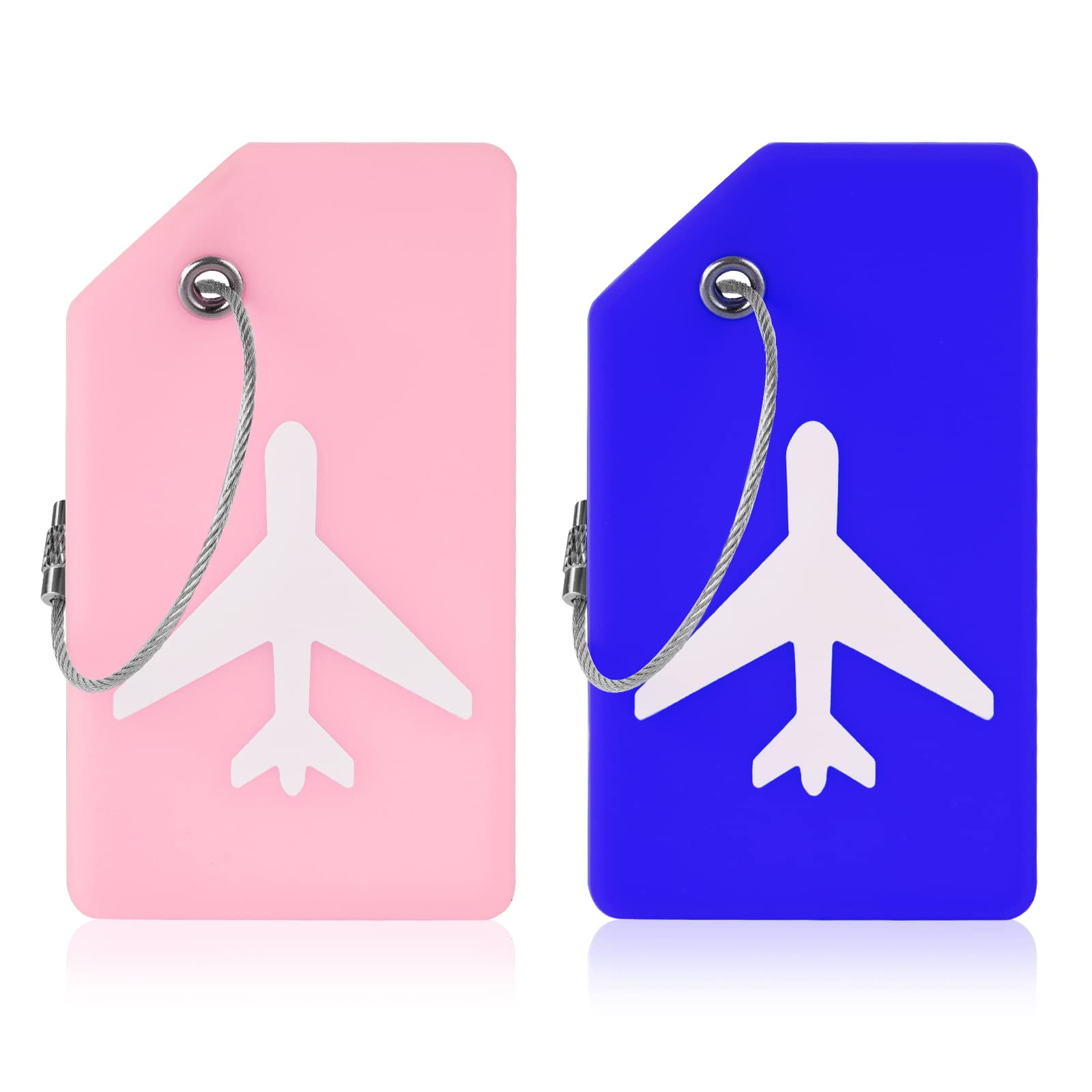 Flintronic 2 PCS Luggage Tags, Silicone Baggage Labels, Suitcase ID Tag Set, Handbag Tag Labels Travel Accessories for Checked Luggage, Hand Luggage and Handbags - Blue&Pink