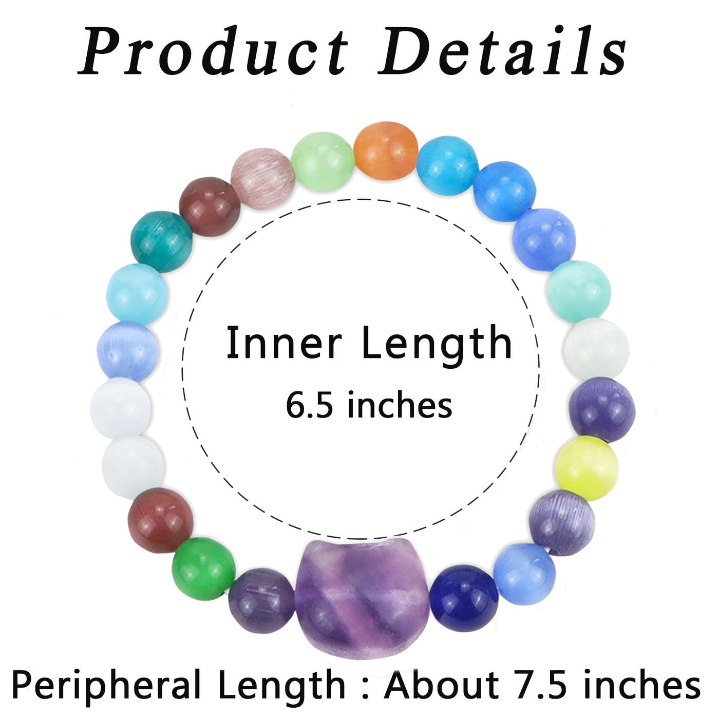 XIANNVXI Cat Bracelet for Women,Fluorite Rainbow Crystal Bracelet,Womens Bracelet 8mm Beaded Healing Crystal Bracelet Jewellery Cat Gift Good Luck Gifts