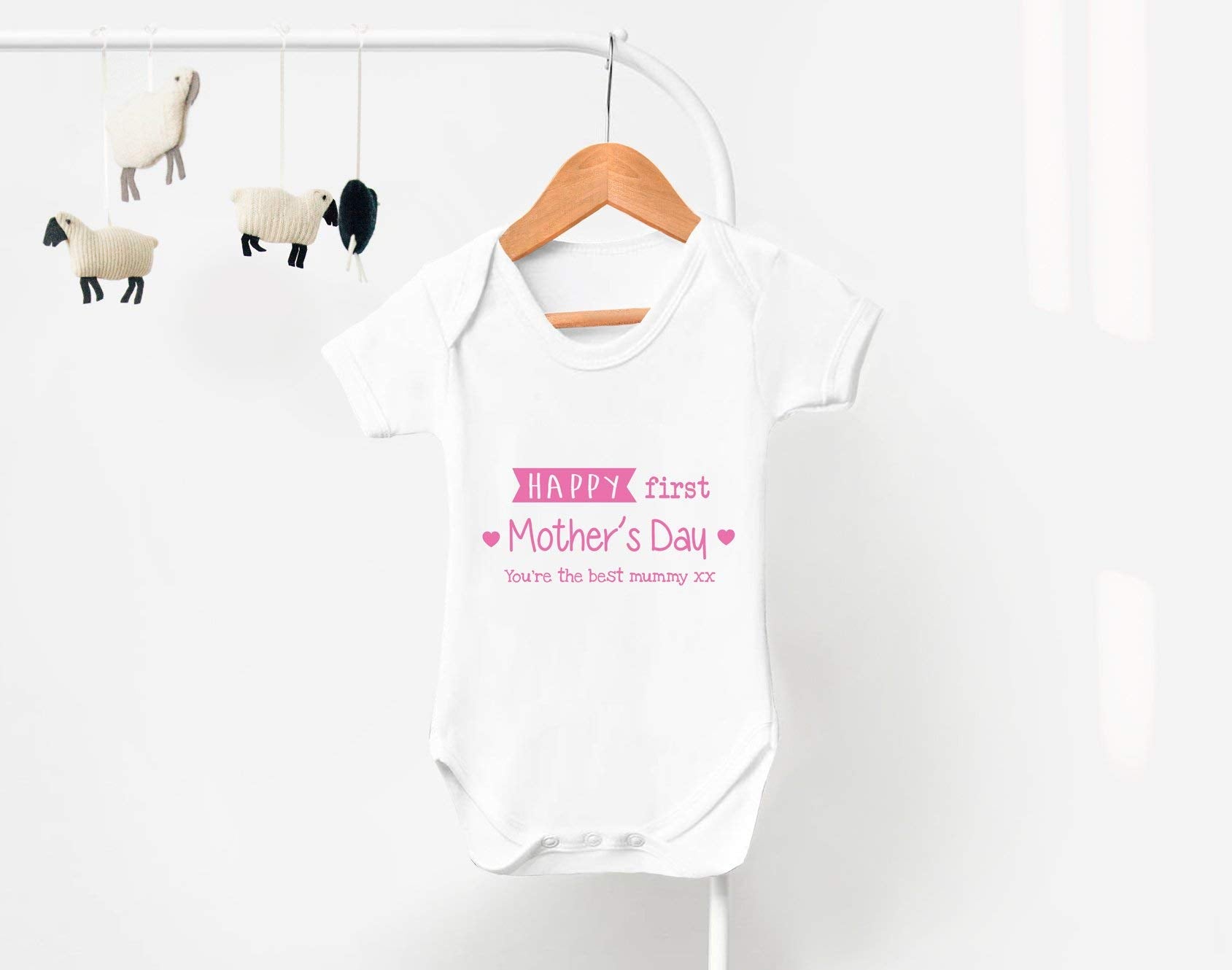 Reality Glitch Happy First Mothers Day Babygrow (3-6 Months, White/Pink)