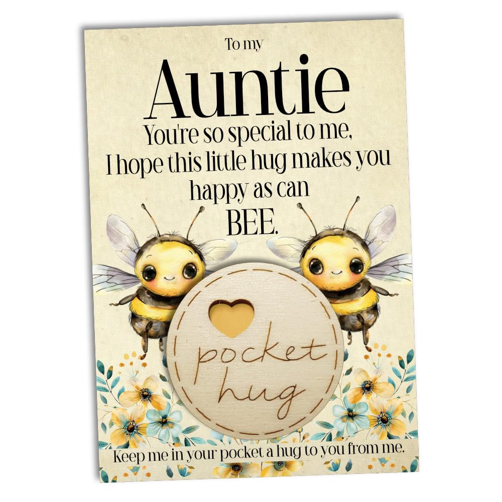 Maise & Rose A Little pocket Hug Token For Auntie   Birthday Gift For Auntie   Thinking Of You Hug Gift   Cheer Up Gift   Bumble Bee Auntie Pocket Hug Token   BTKA