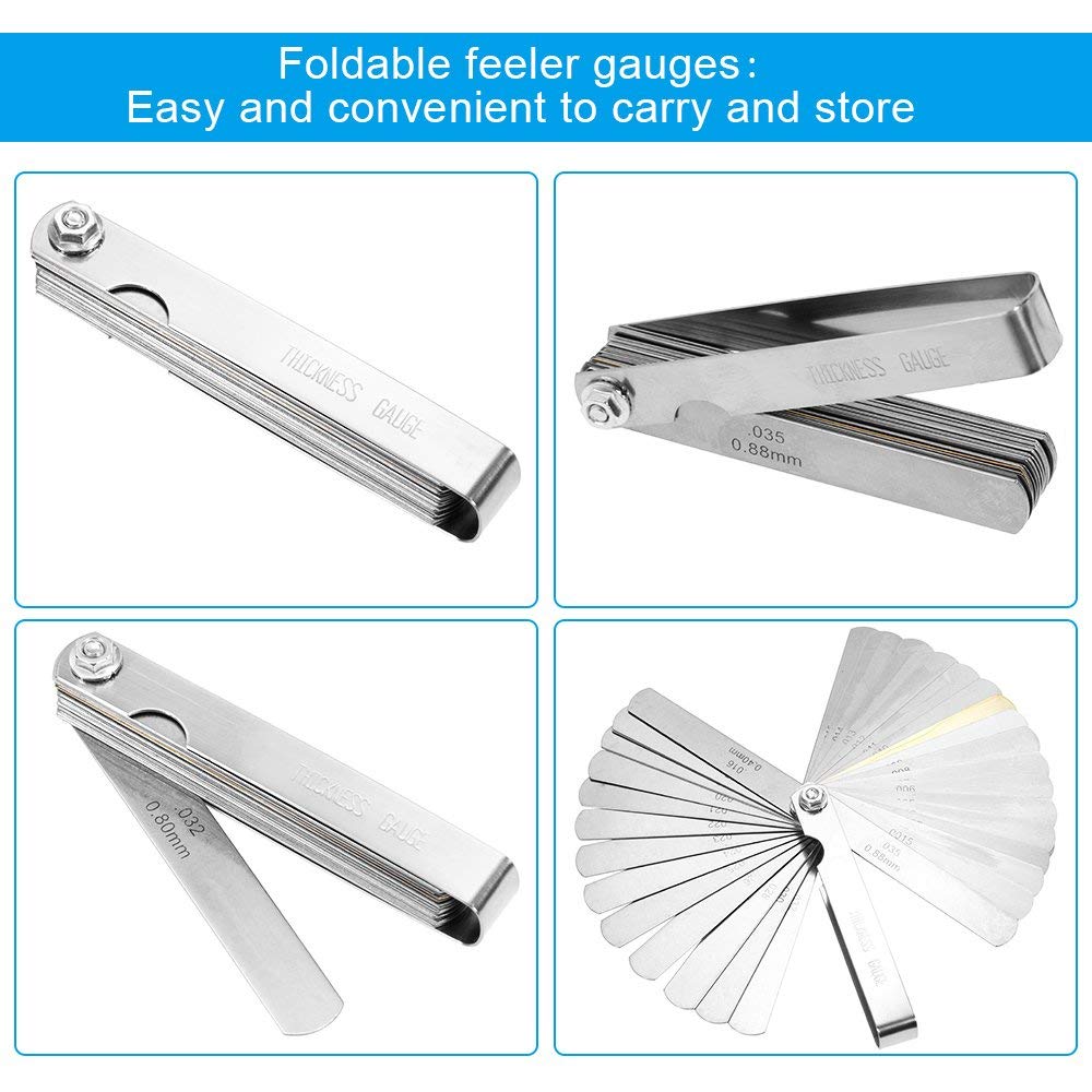 Feeler Gauges, 32 Blades 0.04-0.88 mm (0.0015-0.035 Inch) Thickness Gauge Stainless Steel Feeler Gauge Imperial And Metric Measuring Tool, Filler Gauge, For Measuring Gap Width.