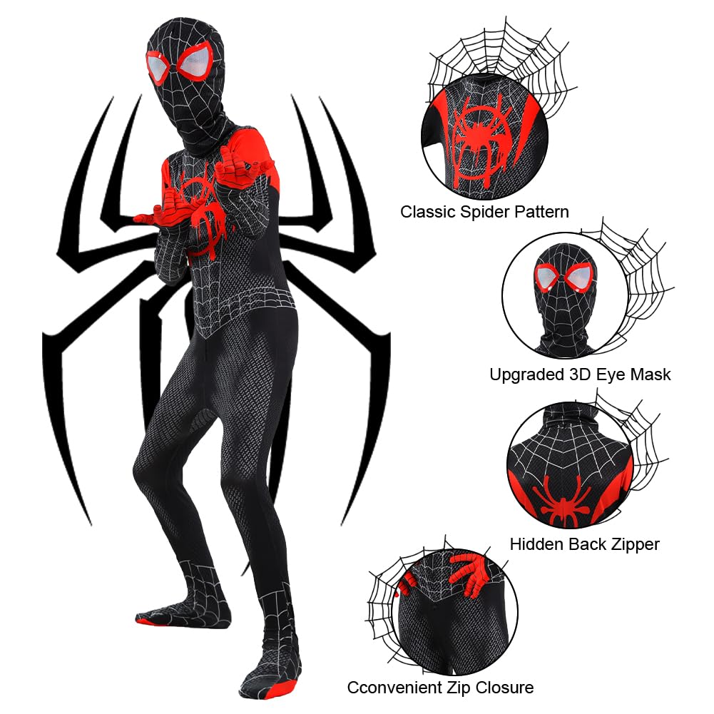 Aomig Classic Spider Costume, Boys Spider Outfit with Spider Mask, Kids Spider Suit, 3D Printing Superhero Jumpsuit Fancy Dress, Superhero Spider Bodysuit Halloween Cosplay Carnival Party