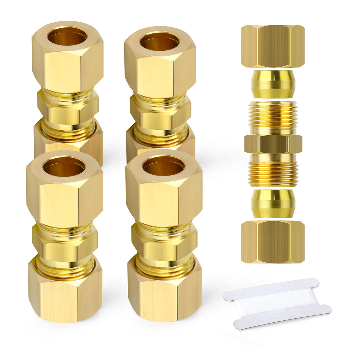 ERGAOBOY 5 Pcs 6mm OD x 6mm OD Brass Compression Tube Union Connector, Heay Duty Brass Compression Fitting