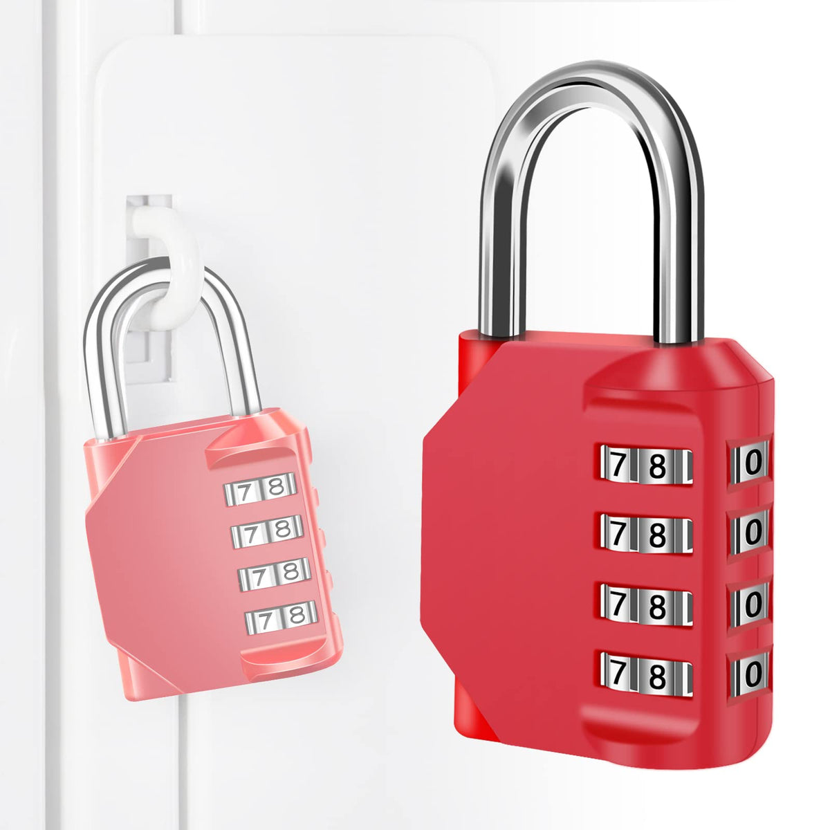 Padlock,4 Digit Code Padlock Zinc Alloy Heavy Duty Locker Lock 1 Pack Padlock for Gym, School, Gate, Fence, Storage Case, Tool Box(Red)