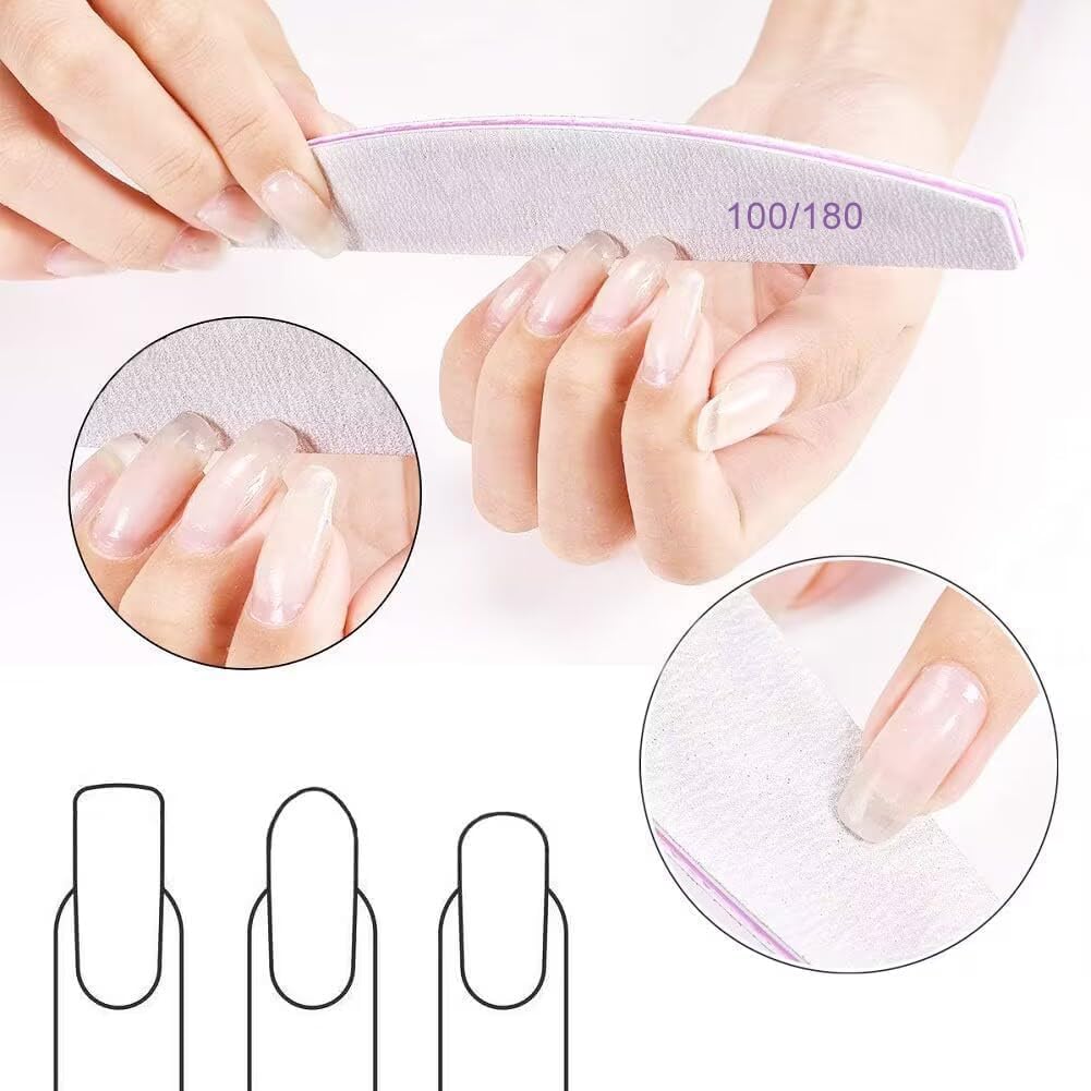 12PCS Professional Nail Files Double Sided Emery Board 100/180 Grit Washable Nail Files, Fingernail Buffering Files Manicure Tools Nail Styling Tools Pet Grooming Tools