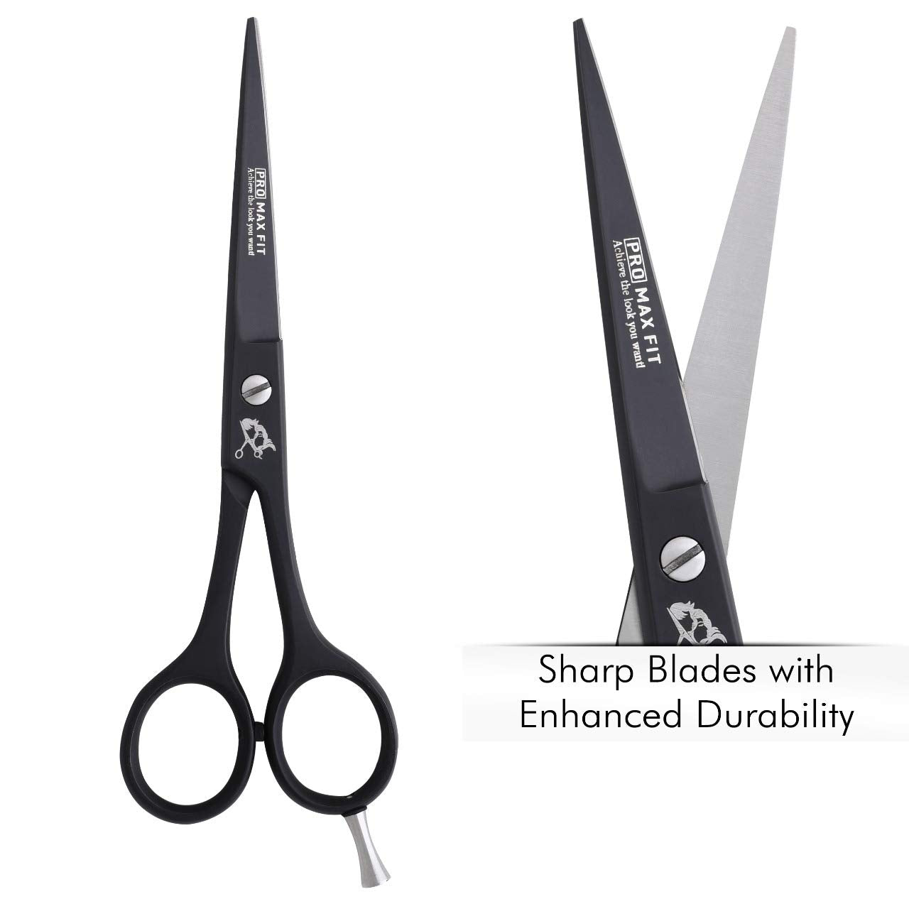 PromaxFit Hairdressing Scissors – Barber Scissors for Hair Cutting – Professional Hair Scissors with Adjustable Screws – Black Stainless Steel Hair Cutting Scissor – Hairdressing scizzors with Comb