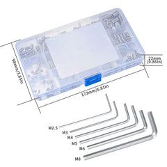 300 Pcs Hex Allen Head Socket Hex Screw Set Assortment Kit, M2.5/M3/M4/M5/M6/M8 Grub Screws, Internal Hex Drive Cup Screws for Door Handles, Faucet, Light Fixture Screws - Silver