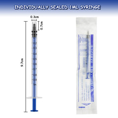 12 Pack 1ml Plastic Syringes With Luer Slip Tip, Individually Sealed with Measurement for Refilling and Measuring Liquids, Scientific Labs Experiment, Feeding Pets, Oil or Glue Applicator (No Needle)