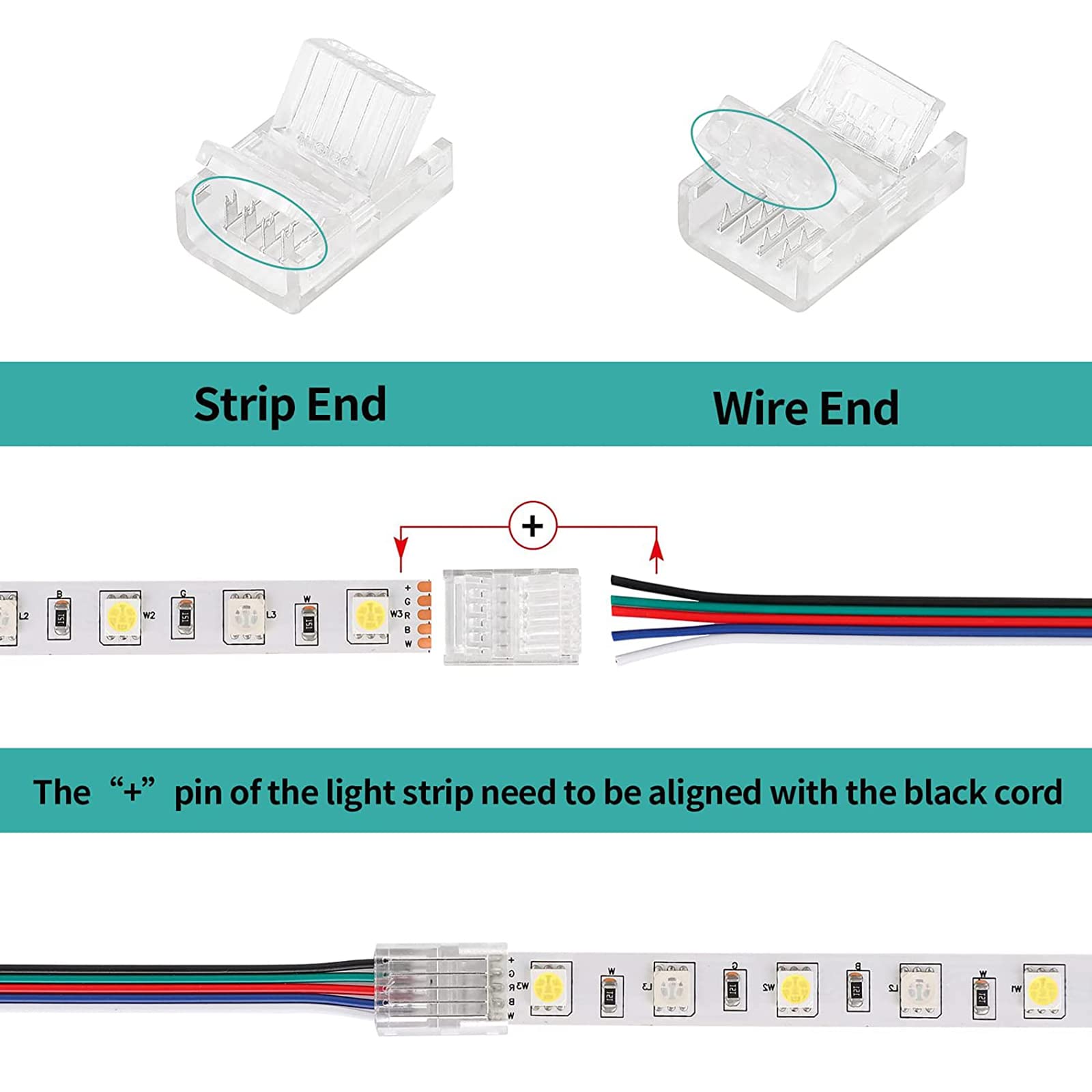 HOMELYLIFE 10 Pcs 5 Pin 12mm LED Strip Connectors Solderless with 16.4ft Extension Cable 5 Conductor for Waterproof or Non-Waterproof 12mm Wide RGBW RGBWW LED Strip Lights