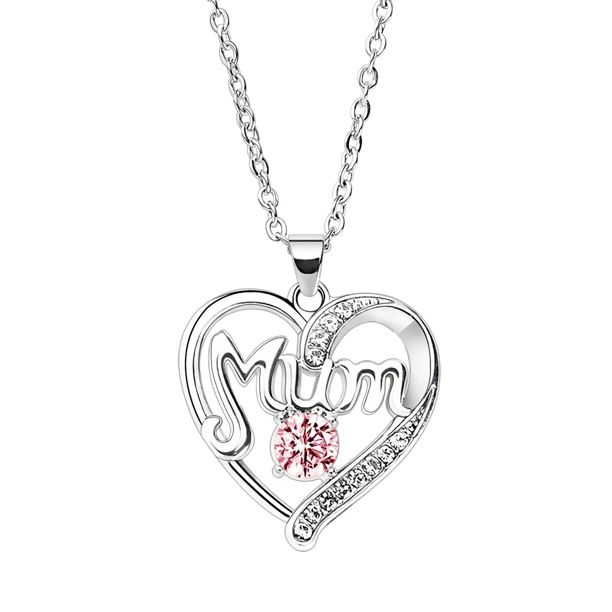 BESPMOSP Mum Necklace Mother's Day Gifts Heart Gifts Birthday Gifts For Mum Crystal Pendant Necklace (Pink)