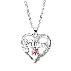 BESPMOSP Mum Necklace Mother's Day Gifts Heart Gifts Birthday Gifts For Mum Crystal Pendant Necklace (Pink)