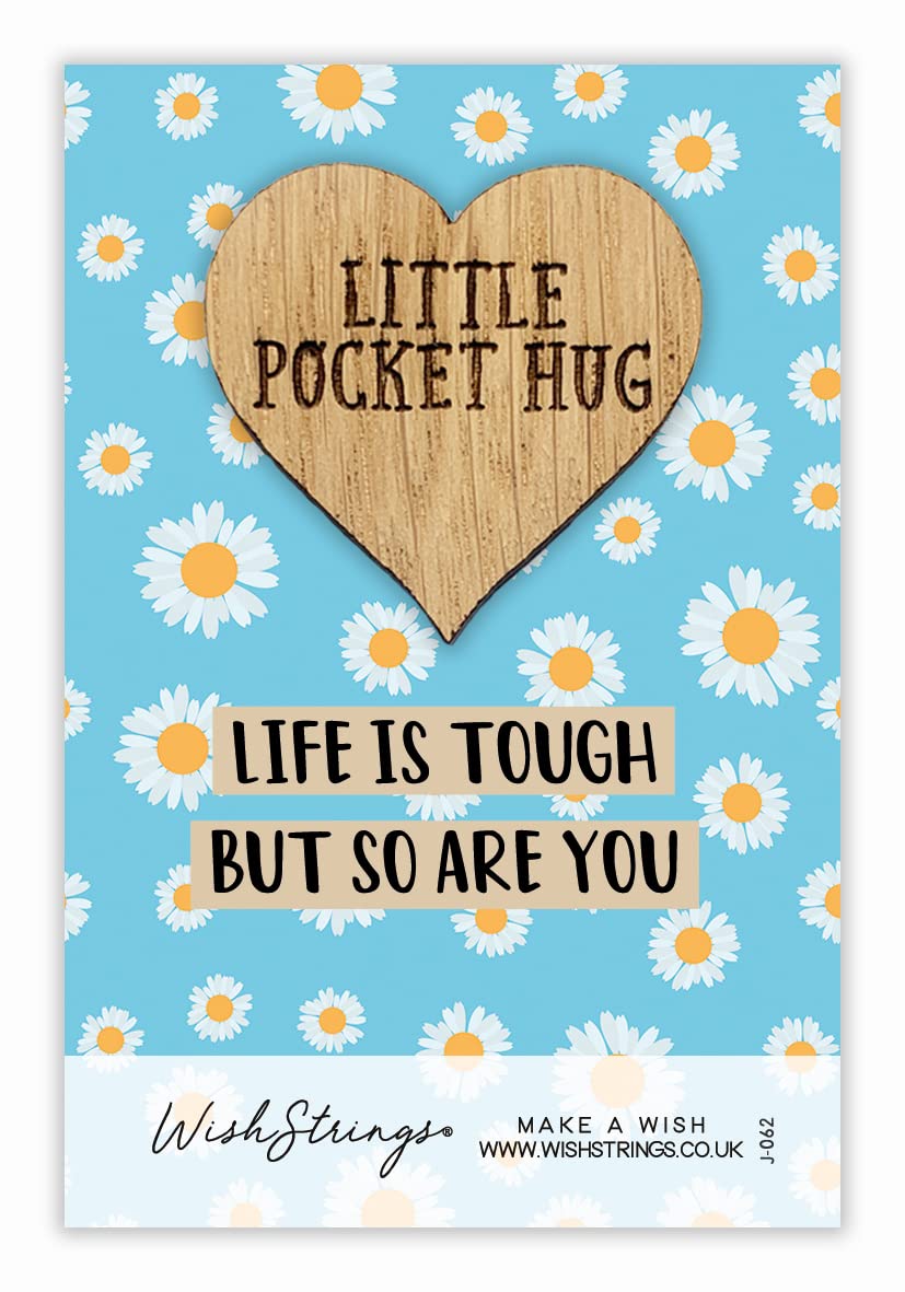 Life is Tough so are You, Little Pocket Hug Token – Handmade Wooden Heart on Special Wallet Card Keepsake - 5.5 x 8.5 cm   Send a Hug, Postable Gift   Small Gift under 5 pounds for positivity, friends