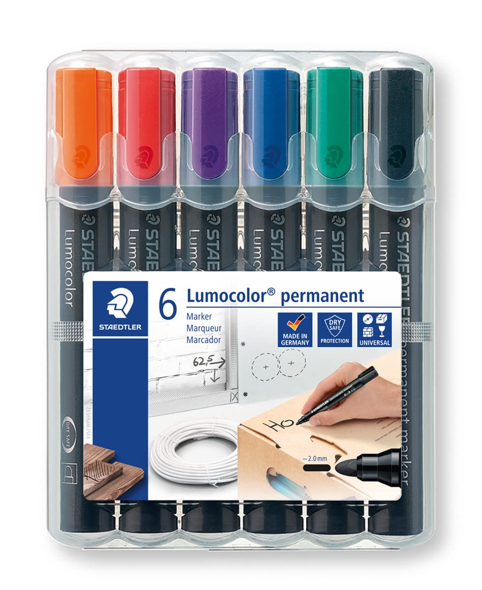 STAEDTLER Lumocolor 352 WP6 Bullet Tip Permanent Marker - Assorted Colours (Pack of 6)