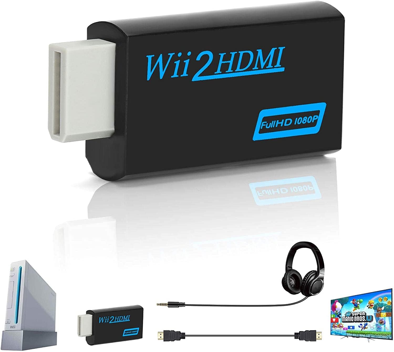 Wii to HDMI Adapter Black,1080P 720P 60hz Wii to HDMI Converter UK, Wii to HDMI Connector Output Video & 3.5mm Audio Wii HDMI Adapter for smart TV Support Games TV Projector All Wii Display Modes