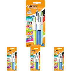 Bic 4 Colours Family Pen Pack of Retractable Ballpoint Pens with Four Ink Colours, Set of 4 (2 Mini, 2 Original) (Pack of 4)