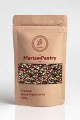 Premium Mixed Peppercorns 100g Whole Dried (Black, White, Red, Green) - by MariamPantry in Resealable Kraft Bag Pouch