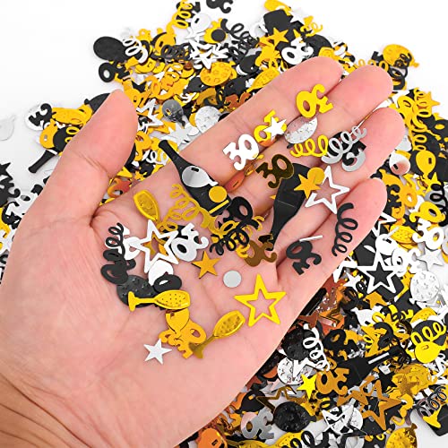 3000 Pieces Birthday Confetti Number 30 Glitter Confetti Birthday Cake Confetti Table Confetti Black Gold and Silver Party Decorations Supplies for Birthday, Anniversary (30th Style)