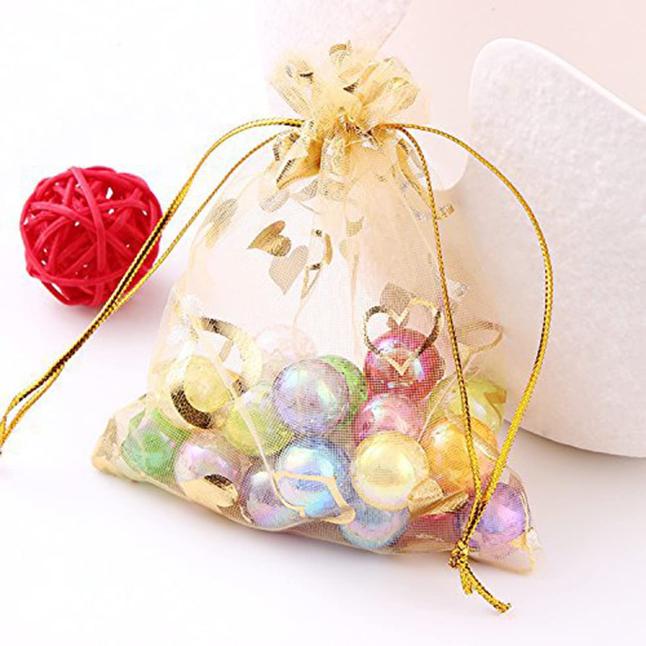 FAVORTALK Wedding Favour Bags 30pcs Drawstring Pouches Jewellery Favour Gift Bags for Wedding Christmas Festival Gift Party Gold Organza Bags (Gold)