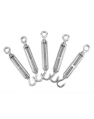 QWORK® 5 Pcs M6 Screw Fastener Tensioner, 304 Stainless Steel Turnbuckles, Adjustable Hook And Eye Set