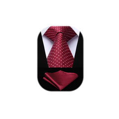 HISDERN Burgundy Ties for Men Polka Dot Wedding Tie Handkerchief Formal Business Necktie & Pocket Square Set