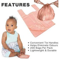 200 Coloured Nappy Bags with Tie Handles - Fragranced for Eliminating Odours, Durable and Leak-proof, Light-weight and Perfect for Babies Travel Bags (200 Nappy Bags)