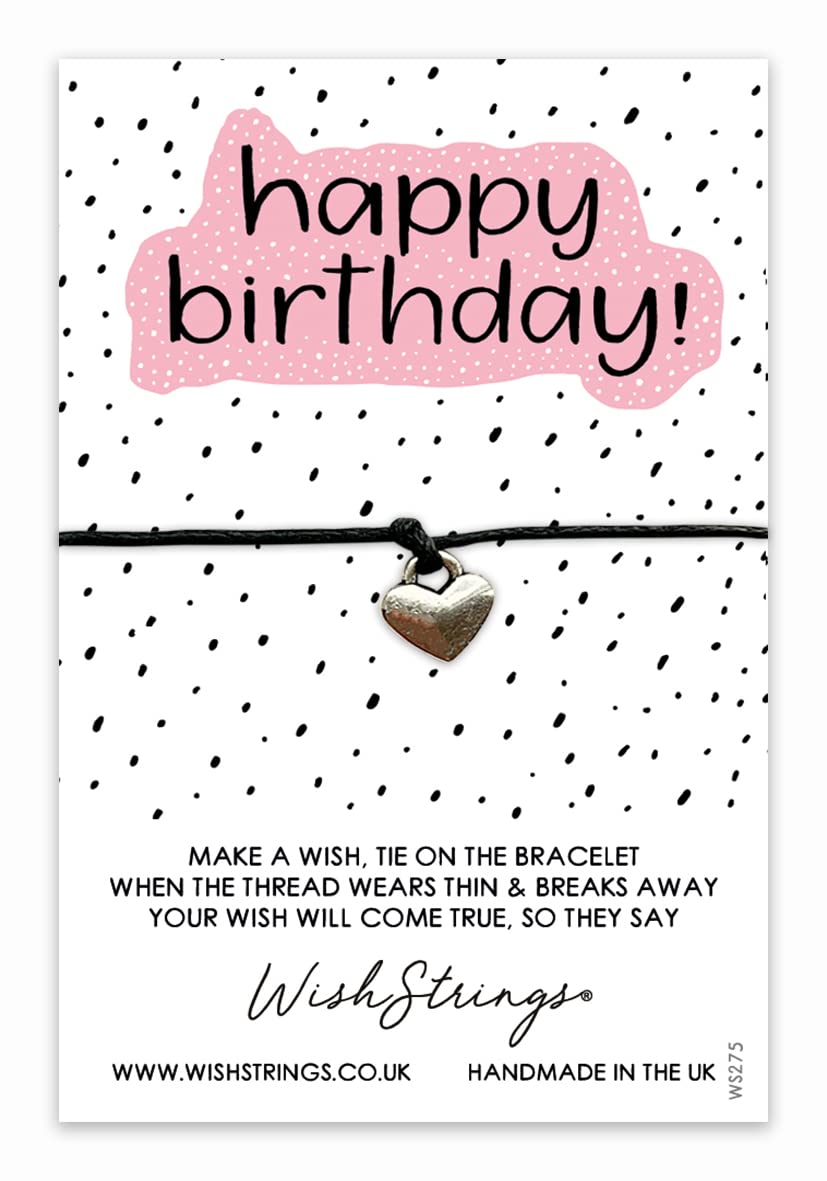 WishStrings, Happy Birthday - Birthday Card Gift Bracelet – Beautiful String Bracelets with Tibetan Charm – Make a Wish Best Friend Bracelet – Hand Strung and Knotted Bracelet – Sentimental Jewellery