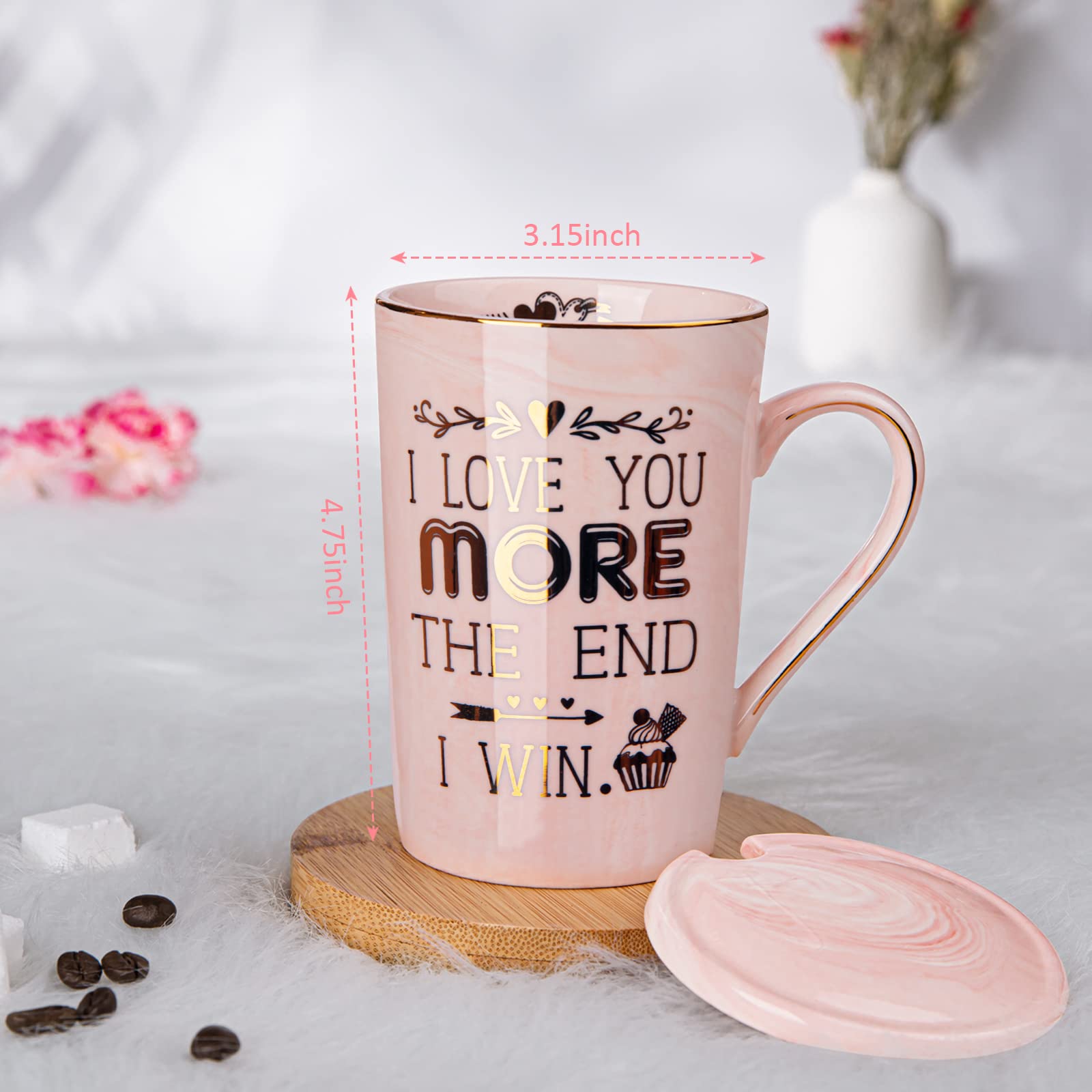 Gifts for Girlfriend, Valentine Gifts for Her, Funny Birthday Gifts for Wife - I Love You More The End I Win, 14oz Golden Pattern Marble Mug with Gift Box,Anniversary Present for Her, Christmas Gifts