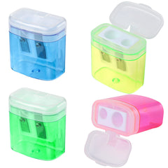 kuou 4 Pcs Pencil Sharpeners , Manual Pencil Sharpener with Cover Dual Hole Pencil Sharpener Manual for Kids Students School Home Office Supply, Multicolor