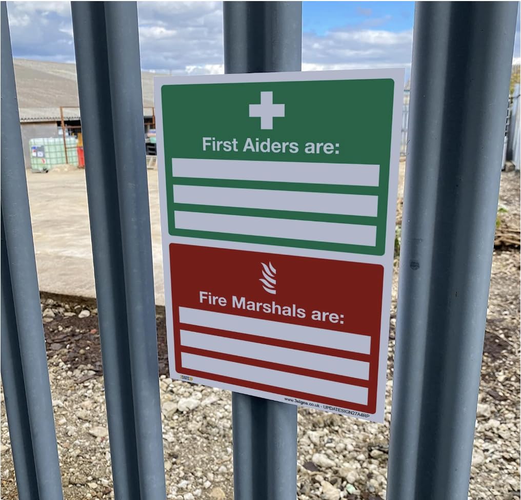 Promote First Aid and Fire Safety with First Aiders Are Fire Marshals Are Sign - A5 1mm Rigid Plastic - Ensure Emergency Safety in Your Workplace (Pack of 3: A5-210 x 148mm)