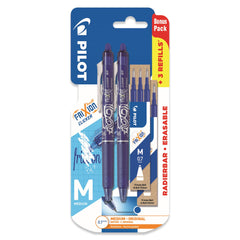 Pilot Frixion Clicker - Retractable Erasable Gel Ink Pens - Blue Ink - Medium 0.7mm Nib - Blister Pack of 2 and 6 Bonus Refills