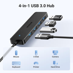 UGREEN USB Hub 3.0, 4 Port Ultra Slim USB Splitter with 5Gbps Data Transfer, USB Extender for Mouse, Keyboard, Flash Drive, U Disk, Printer, Compatible with Laptop, Desktop PC, Xbox, PS5 (100cm)